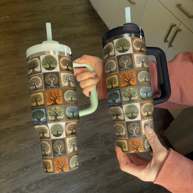 Ancient Celtic Trees Of Life Custom Stanley Quencher 40Oz Stainless Steel Tumbler With Handle - Image 2