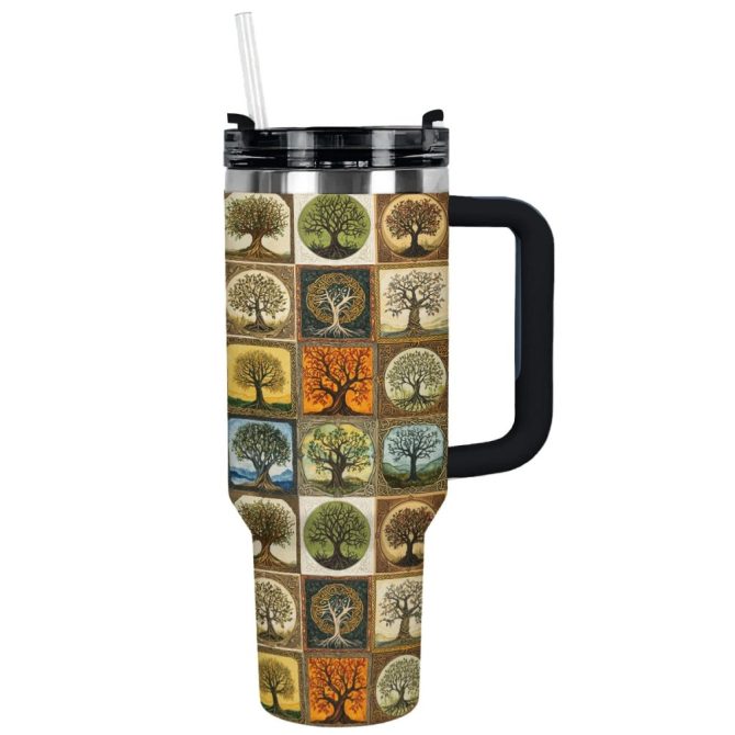 Ancient Celtic Trees Of Life Custom Stanley Quencher 40Oz Stainless Steel Tumbler With Handle