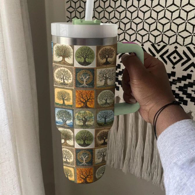 Ancient Celtic Trees Of Life Custom Stanley Quencher 40Oz Stainless Steel Tumbler With Handle - Image 4