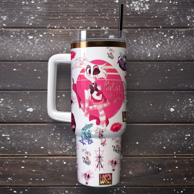 Angel Dust Hazbin Hotel Movies Custom Stanley Quencher 40Oz Stainless Steel Tumbler With Handle - Image 2
