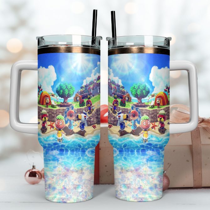 Animal Crossing New Leaf Games Custom Stanley Quencher 40Oz Stainless Steel Tumbler With Handle - Image 4