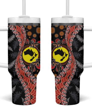 Aotearoa And Australia Maori Koru Ferns With Aboriginal Kangaroo Custom Stanley Quencher 40Oz Stainless Steel Tumbler With Handle