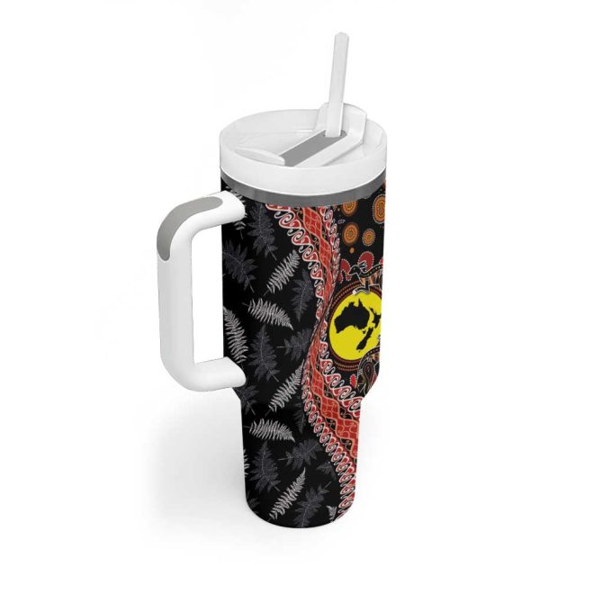 Aotearoa And Australia Maori Koru Ferns With Aboriginal Kangaroo Custom Stanley Quencher 40Oz Stainless Steel Tumbler With Handle - Image 2