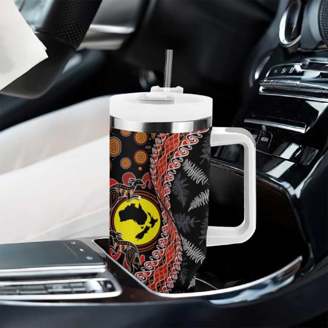 Aotearoa And Australia Maori Koru Ferns With Aboriginal Kangaroo Custom Stanley Quencher 40Oz Stainless Steel Tumbler With Handle - Image 8