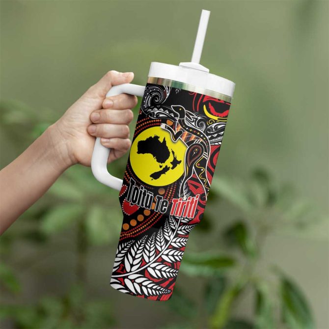 Aotearoa And Australia Toitu Te Tiriti Honour The Treaty Stand Together Stand Stronger Custom Stanley Quencher 40Oz Stainless Steel Tumbler With Handle - Image 3