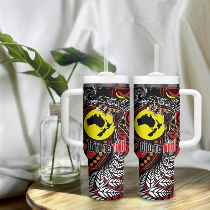 Aotearoa And Australia Toitu Te Tiriti Honour The Treaty Stand Together Stand Stronger Custom Stanley Quencher 40Oz Stainless Steel Tumbler With Handle - Image 9