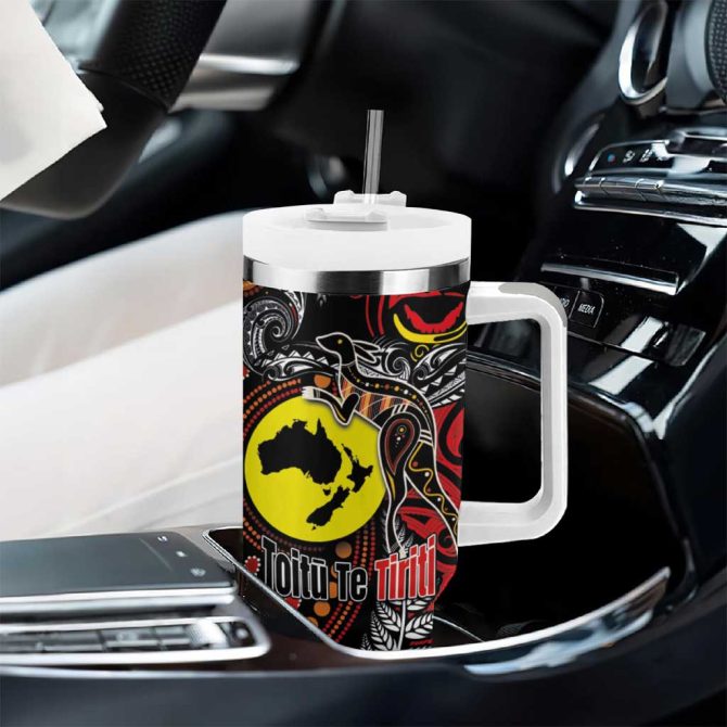 Aotearoa And Australia Toitu Te Tiriti Honour The Treaty Stand Together Stand Stronger Custom Stanley Quencher 40Oz Stainless Steel Tumbler With Handle - Image 8