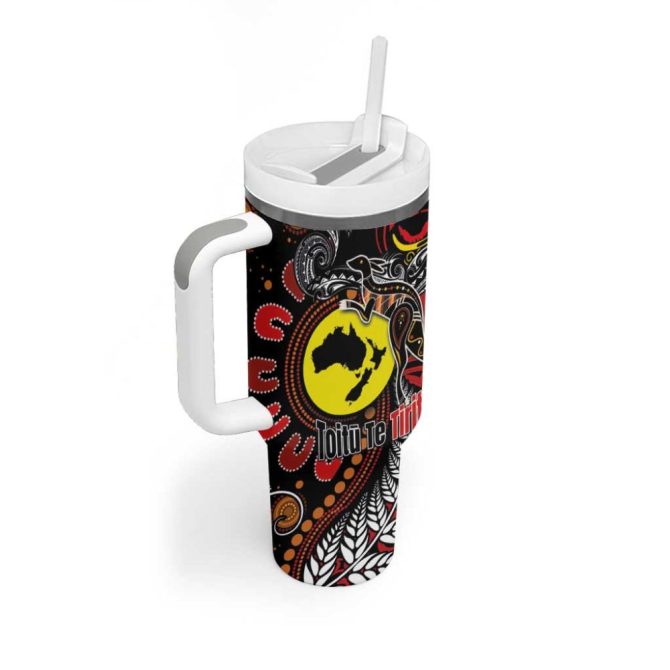 Aotearoa And Australia Toitu Te Tiriti Honour The Treaty Stand Together Stand Stronger Custom Stanley Quencher 40Oz Stainless Steel Tumbler With Handle - Image 2