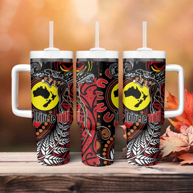 Aotearoa And Australia Toitu Te Tiriti Honour The Treaty Stand Together Stand Stronger Custom Stanley Quencher 40Oz Stainless Steel Tumbler With Handle - Image 4