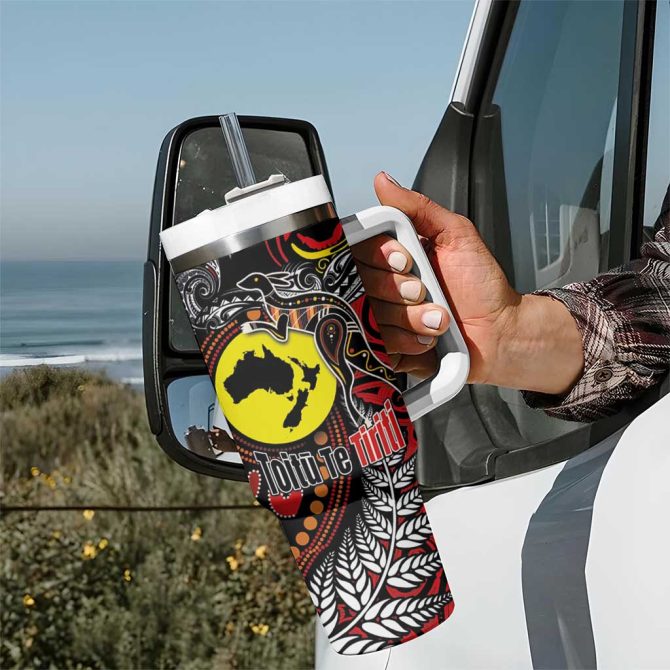 Aotearoa And Australia Toitu Te Tiriti Honour The Treaty Stand Together Stand Stronger Custom Stanley Quencher 40Oz Stainless Steel Tumbler With Handle - Image 7