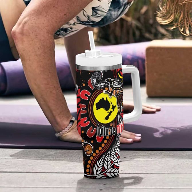 Aotearoa And Australia Toitu Te Tiriti Honour The Treaty Stand Together Stand Stronger Custom Stanley Quencher 40Oz Stainless Steel Tumbler With Handle - Image 6