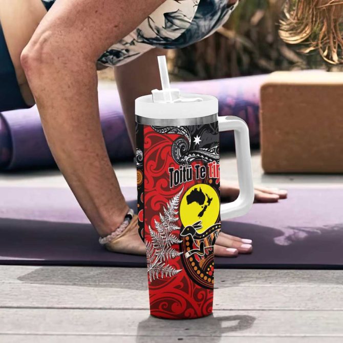 Aotearoa And Australia Toitu Te Tiriti Honour The Treaty Te Tiriti Is Us Custom Stanley Quencher 40Oz Stainless Steel Tumbler With Handle - Image 6