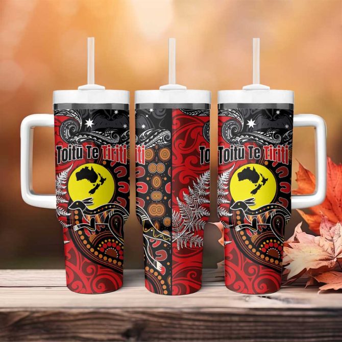 Aotearoa And Australia Toitu Te Tiriti Honour The Treaty Te Tiriti Is Us Custom Stanley Quencher 40Oz Stainless Steel Tumbler With Handle - Image 4