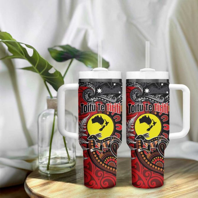 Aotearoa And Australia Toitu Te Tiriti Honour The Treaty Te Tiriti Is Us Custom Stanley Quencher 40Oz Stainless Steel Tumbler With Handle - Image 9