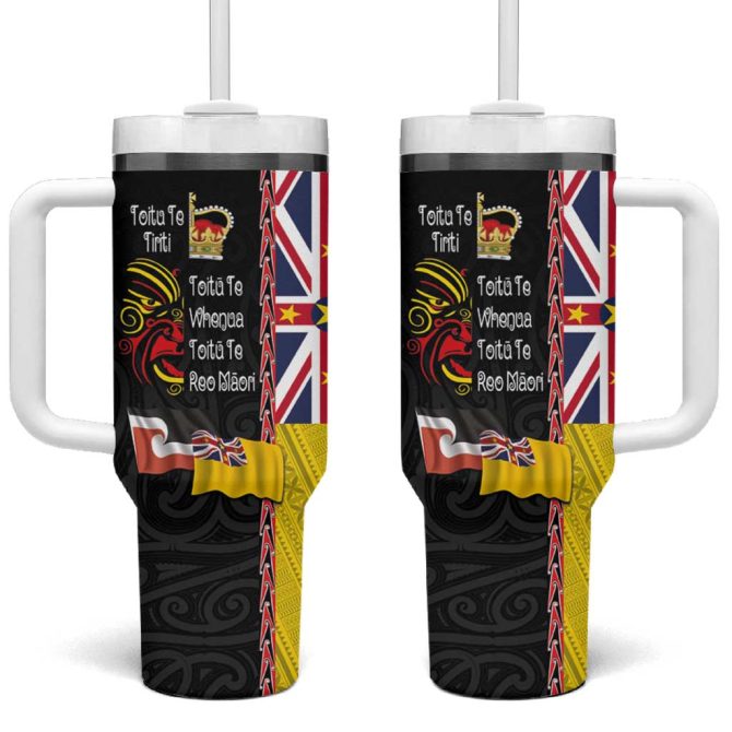 Aotearoa And Niue Toitu Te Tiriti Honour The Treaty Fight Together Stand Together Custom Stanley Quencher 40Oz Stainless Steel Tumbler With Handle
