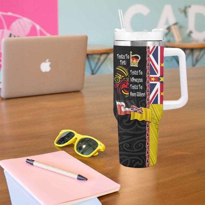 Aotearoa And Niue Toitu Te Tiriti Honour The Treaty Fight Together Stand Together Custom Stanley Quencher 40Oz Stainless Steel Tumbler With Handle - Image 5