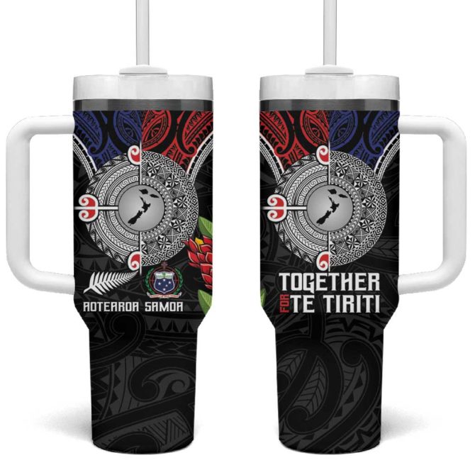 Aotearoa And Samoa Mo Te Tiriti Tangata Moana Stand With Tangata Whenua Custom Stanley Quencher 40Oz Stainless Steel Tumbler With Handle - Image 2
