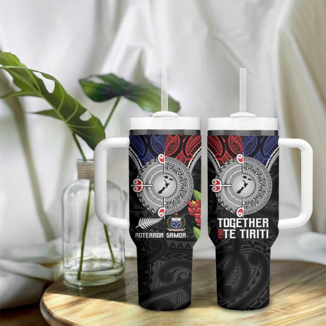 Aotearoa And Samoa Mo Te Tiriti Tangata Moana Stand With Tangata Whenua Custom Stanley Quencher 40Oz Stainless Steel Tumbler With Handle - Image 9