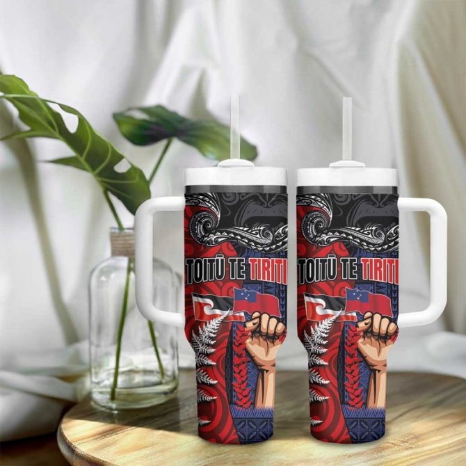Aotearoa And Samoa Toitu Te Tiriti Honour The Treaty Te Tiriti Is Us Custom Stanley Quencher 40Oz Stainless Steel Tumbler With Handle - Image 9