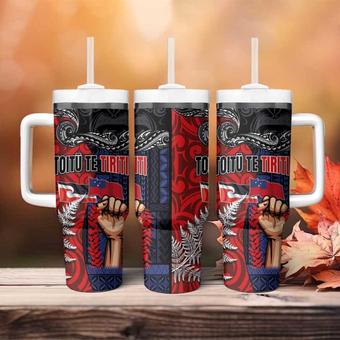 Aotearoa And Samoa Toitu Te Tiriti Honour The Treaty Te Tiriti Is Us Custom Stanley Quencher 40Oz Stainless Steel Tumbler With Handle - Image 4