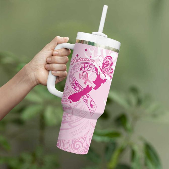 Aotearoa Breast Cancer Maori Custom Stanley Quencher 40Oz Stainless Steel Tumbler With Handle - Image 3