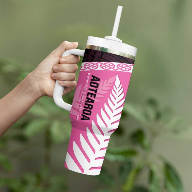Aotearoa Cricket Go White Silver Fern Custom Stanley Quencher 40Oz Stainless Steel Tumbler With Handle - Image 3