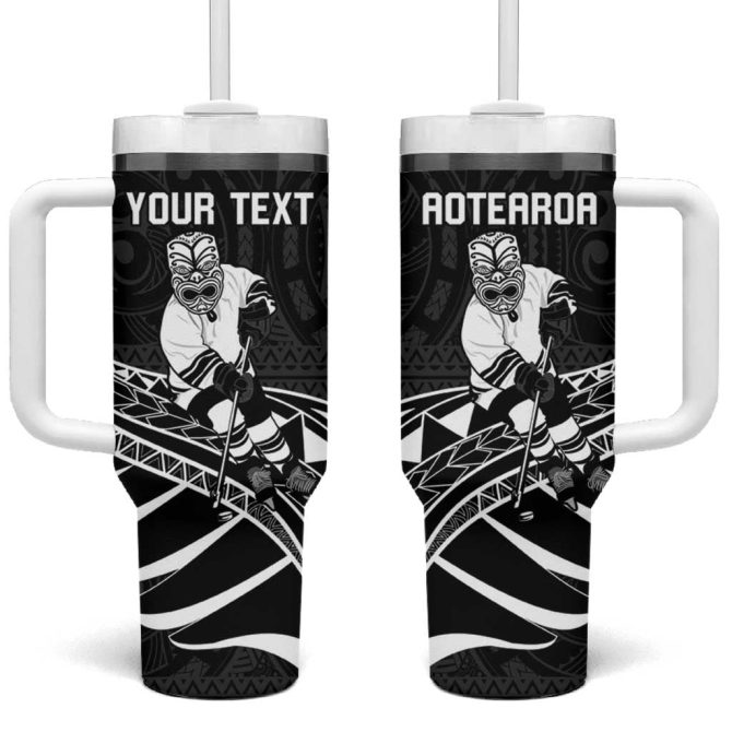 Aotearoa Ice Hockey Nz Tiki Mascot #8211; Maori Pattern Custom Stanley Quencher 40Oz Stainless Steel Tumbler With Handle - Image 2