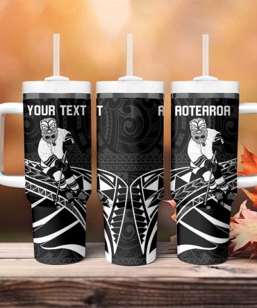 Aotearoa Ice Hockey Nz Tiki Mascot #8211; Maori Pattern Custom Stanley Quencher 40Oz Stainless Steel Tumbler With Handle
