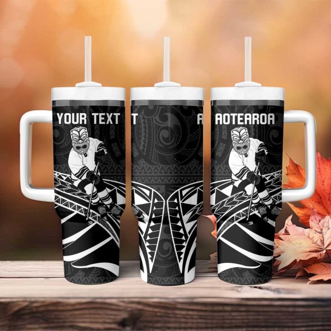 Aotearoa Ice Hockey Nz Tiki Mascot #8211; Maori Pattern Custom Stanley Quencher 40Oz Stainless Steel Tumbler With Handle