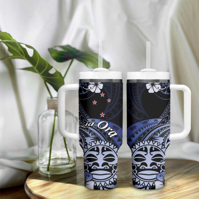 Aotearoa Kia Ora New Zealand Ta Moko Blue Custom Stanley Quencher 40Oz Stainless Steel Tumbler With Handle - Image 9