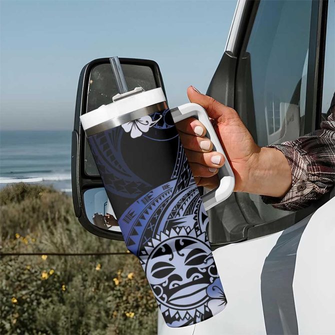 Aotearoa Kia Ora New Zealand Ta Moko Blue Custom Stanley Quencher 40Oz Stainless Steel Tumbler With Handle - Image 7
