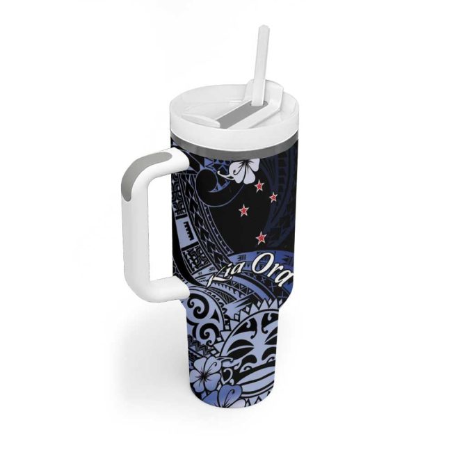 Aotearoa Kia Ora New Zealand Ta Moko Blue Custom Stanley Quencher 40Oz Stainless Steel Tumbler With Handle - Image 2