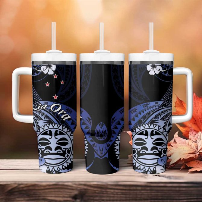 Aotearoa Kia Ora New Zealand Ta Moko Blue Custom Stanley Quencher 40Oz Stainless Steel Tumbler With Handle - Image 4