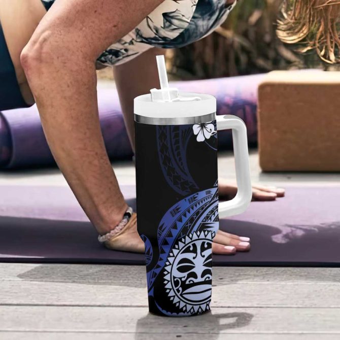 Aotearoa Kia Ora New Zealand Ta Moko Blue Custom Stanley Quencher 40Oz Stainless Steel Tumbler With Handle - Image 6