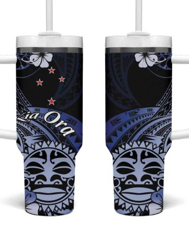 Aotearoa Kia Ora New Zealand Ta Moko Blue Custom Stanley Quencher 40Oz Stainless Steel Tumbler With Handle