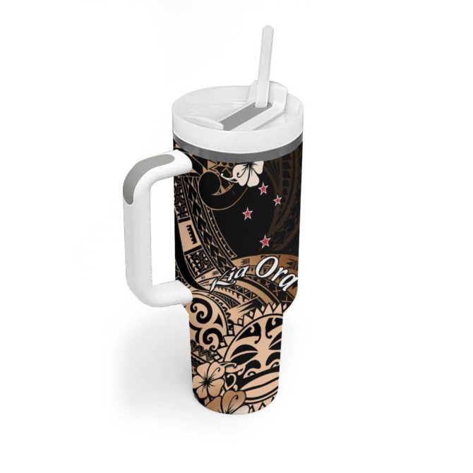 Aotearoa Kia Ora New Zealand Ta Moko Gold Custom Stanley Quencher 40Oz Stainless Steel Tumbler With Handle - Image 2