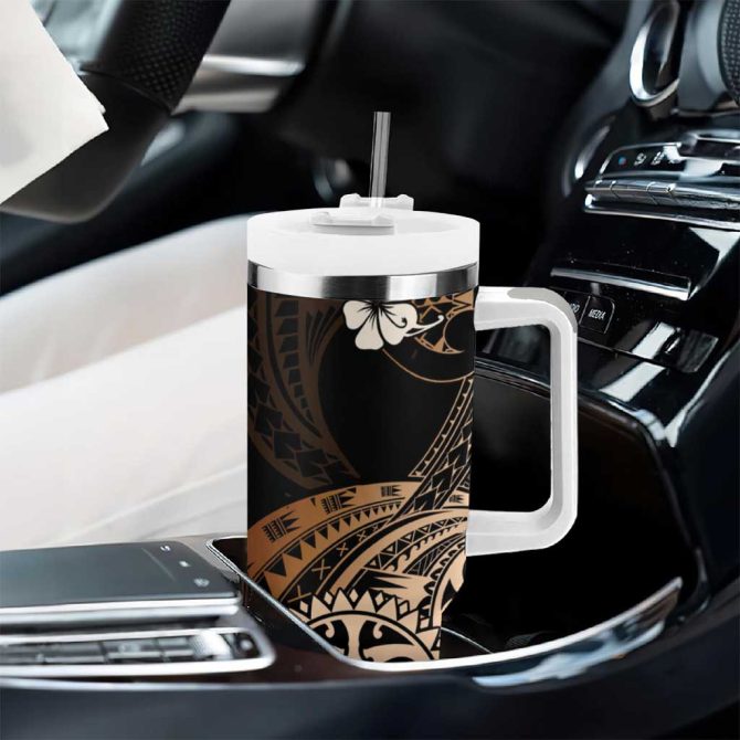 Aotearoa Kia Ora New Zealand Ta Moko Gold Custom Stanley Quencher 40Oz Stainless Steel Tumbler With Handle - Image 8