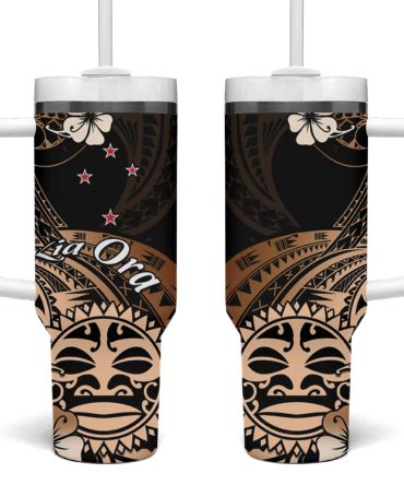 Aotearoa Kia Ora New Zealand Ta Moko Gold Custom Stanley Quencher 40Oz Stainless Steel Tumbler With Handle