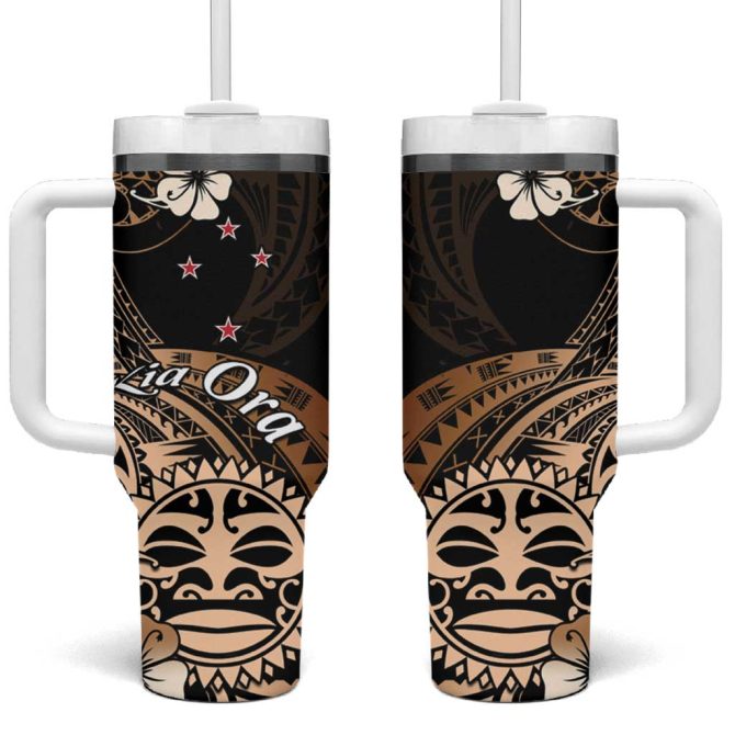 Aotearoa Kia Ora New Zealand Ta Moko Gold Custom Stanley Quencher 40Oz Stainless Steel Tumbler With Handle