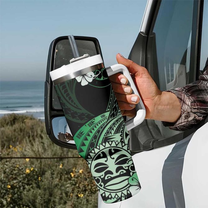 Aotearoa Kia Ora New Zealand Ta Moko Green Custom Stanley Quencher 40Oz Stainless Steel Tumbler With Handle - Image 7