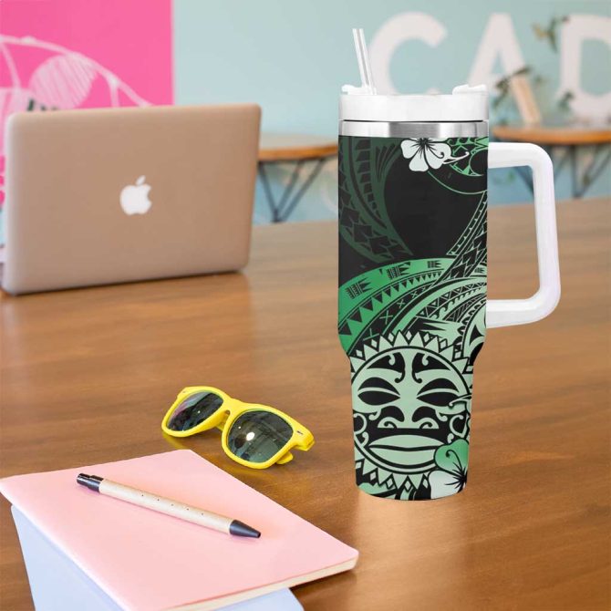 Aotearoa Kia Ora New Zealand Ta Moko Green Custom Stanley Quencher 40Oz Stainless Steel Tumbler With Handle - Image 5