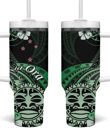 Aotearoa Kia Ora New Zealand Ta Moko Green Custom Stanley Quencher 40Oz Stainless Steel Tumbler With Handle