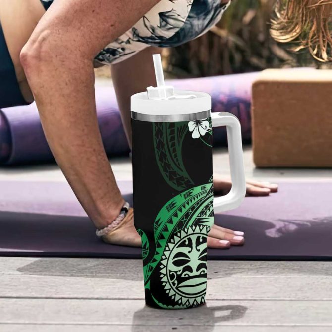 Aotearoa Kia Ora New Zealand Ta Moko Green Custom Stanley Quencher 40Oz Stainless Steel Tumbler With Handle - Image 6