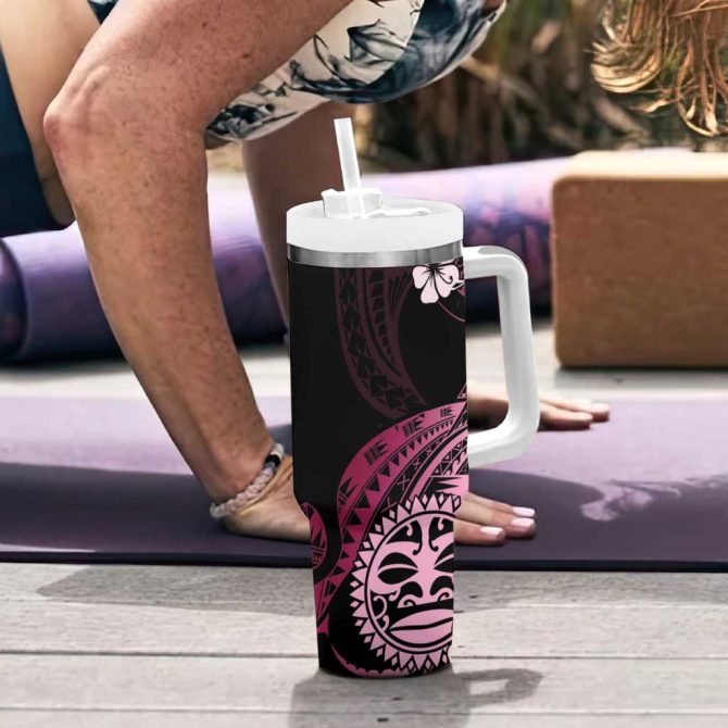 Aotearoa Kia Ora New Zealand Ta Moko Pink Custom Stanley Quencher 40Oz Stainless Steel Tumbler With Handle - Image 6