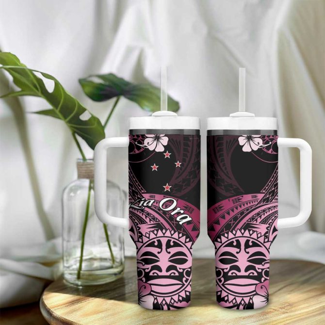 Aotearoa Kia Ora New Zealand Ta Moko Pink Custom Stanley Quencher 40Oz Stainless Steel Tumbler With Handle - Image 9