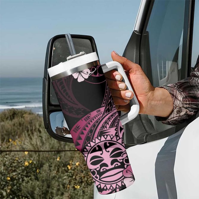 Aotearoa Kia Ora New Zealand Ta Moko Pink Custom Stanley Quencher 40Oz Stainless Steel Tumbler With Handle - Image 7