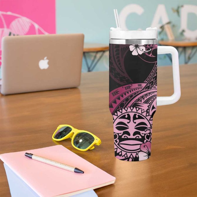 Aotearoa Kia Ora New Zealand Ta Moko Pink Custom Stanley Quencher 40Oz Stainless Steel Tumbler With Handle - Image 5