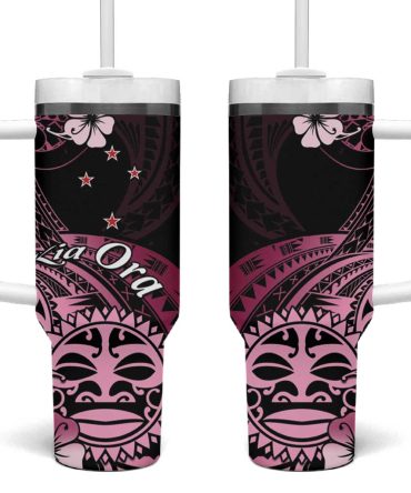 Aotearoa Kia Ora New Zealand Ta Moko Pink Custom Stanley Quencher 40Oz Stainless Steel Tumbler With Handle