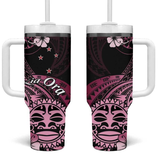 Aotearoa Kia Ora New Zealand Ta Moko Pink Custom Stanley Quencher 40Oz Stainless Steel Tumbler With Handle