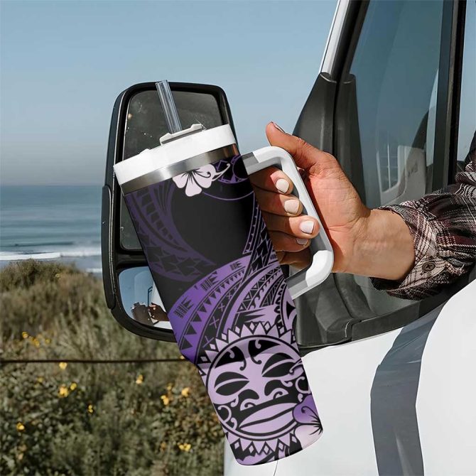 Aotearoa Kia Ora New Zealand Ta Moko Purple Custom Stanley Quencher 40Oz Stainless Steel Tumbler With Handle - Image 7